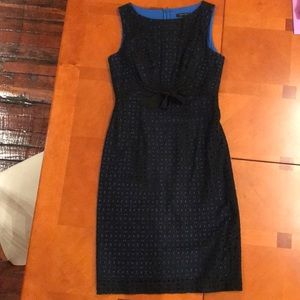 David Meister pencil dress, black w/ blue underlay